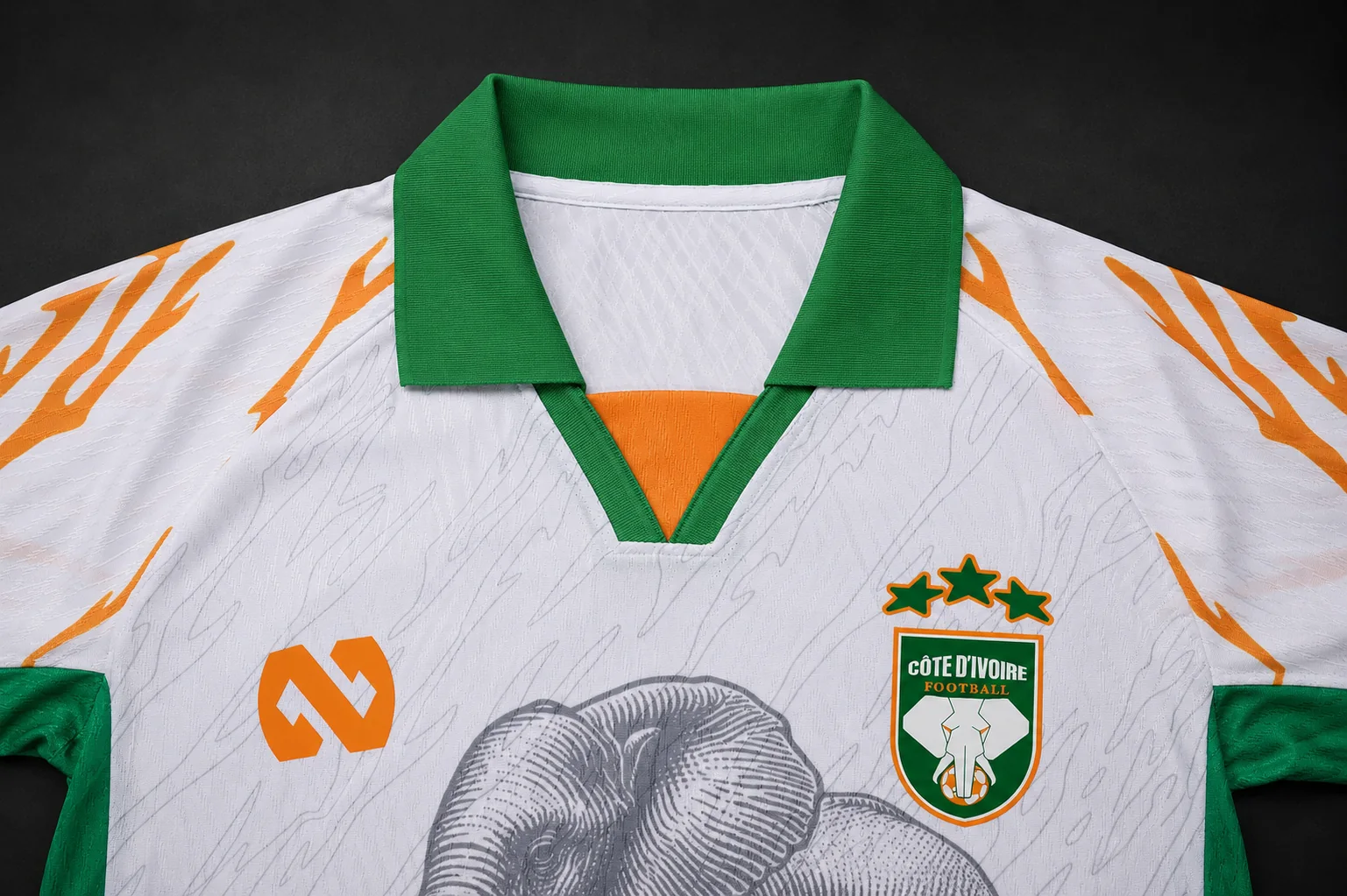 Maillot SANGA Éléphants — Blanc, détails