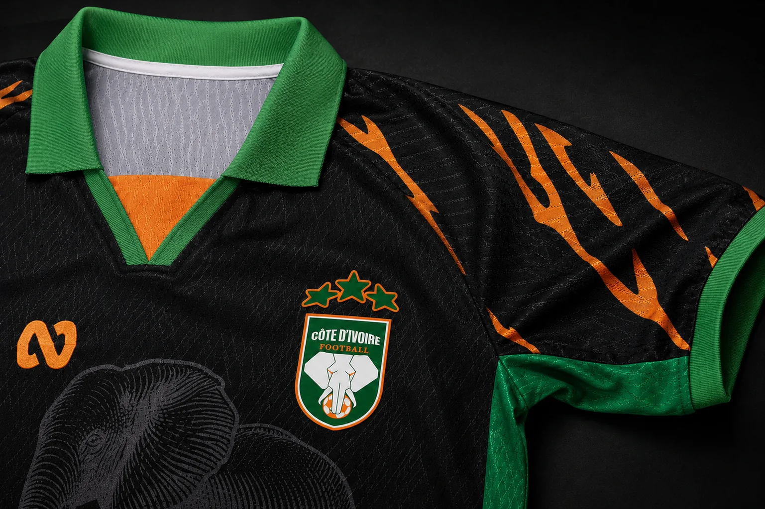 Maillot SANGA Éléphants — Noir, détails