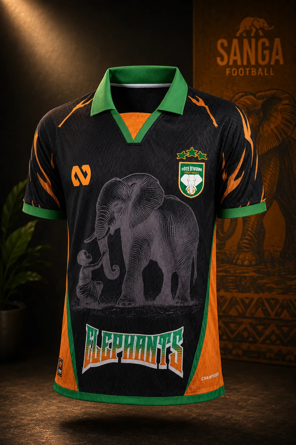 Maillot SANGA Éléphants — Noir