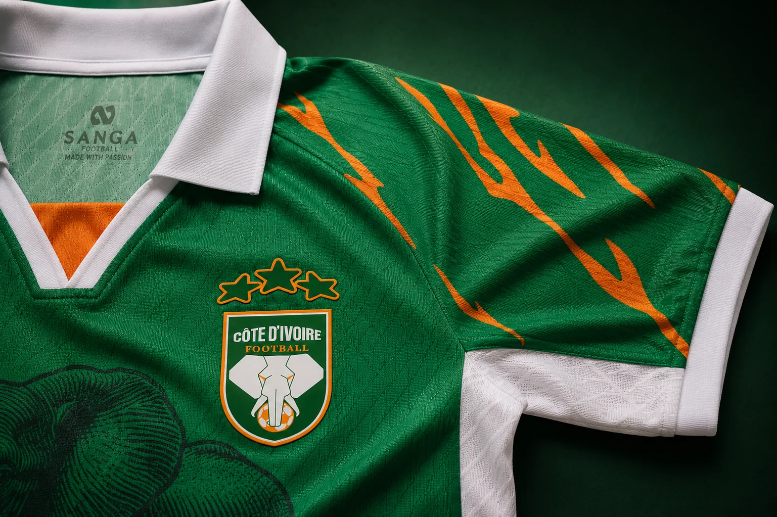 Maillot SANGA Éléphants — Vert, détails